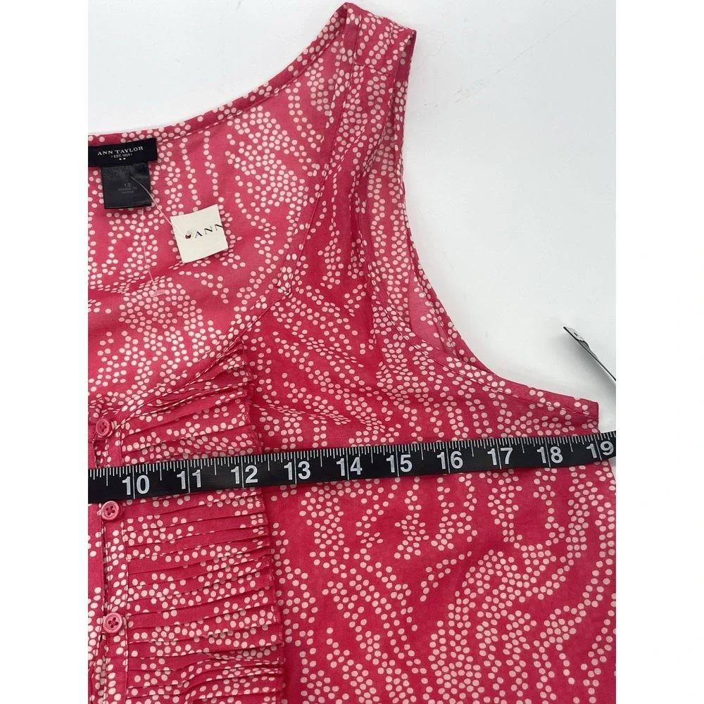 Ann Taylor Blouse Top Women 12 Pink Floral Sleeveless V Neck Boho Ruffles Career - Picture 5 of 5